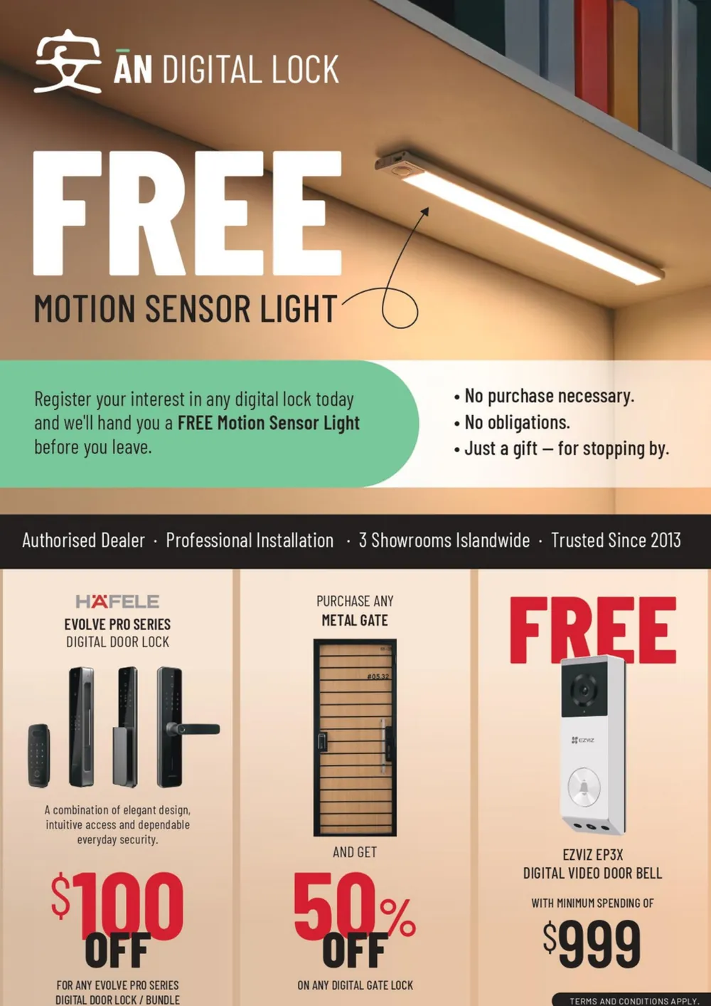 AN Digital Lock — Free motion sensor light — no purchase needed
