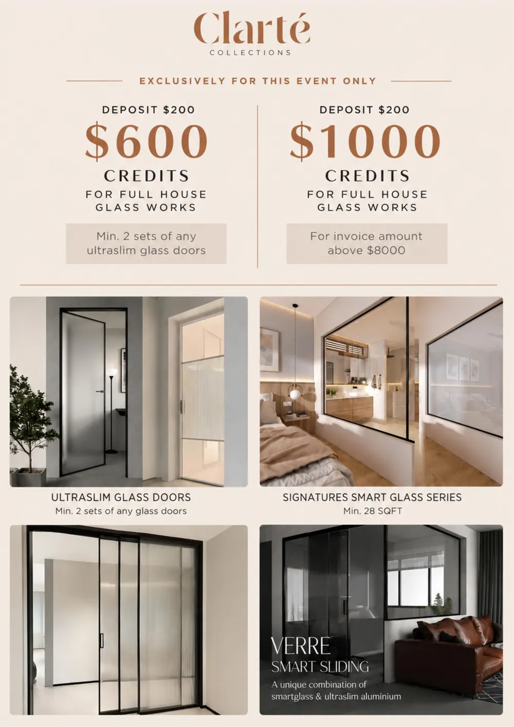 Clarté Collections — $200 deposit → up to $1,000 credits
