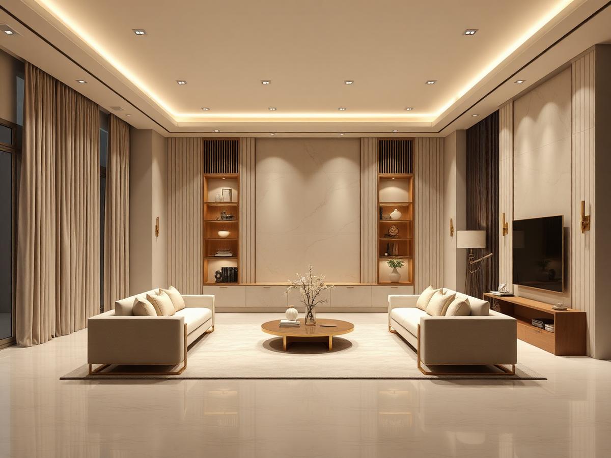 3D render of a luxury dream home living room